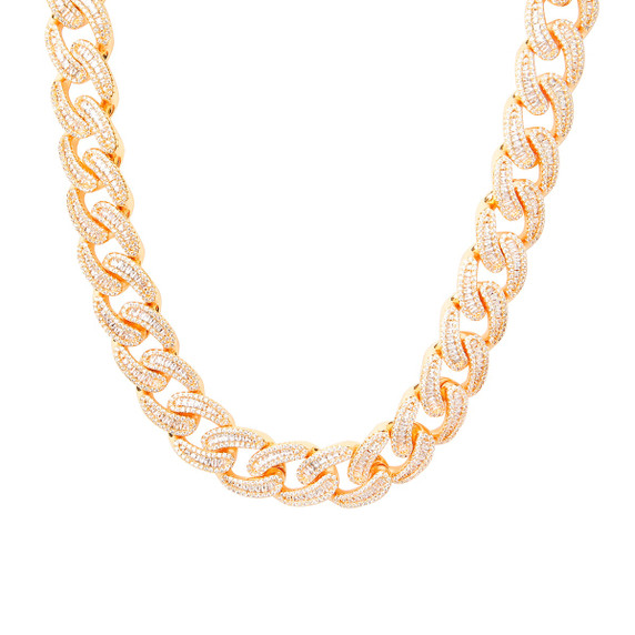 Iced 24k Yellow 14k White Gold 18MM 5A Bling Miami Cuban Link Chain Bracelet Hip Hop Jewelry Set