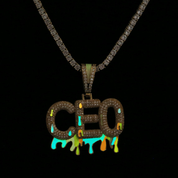 5A Flooded Ice Glow in The Dark Graffiti Bling Custom Name Hip Hop Pendants Chain Necklaces