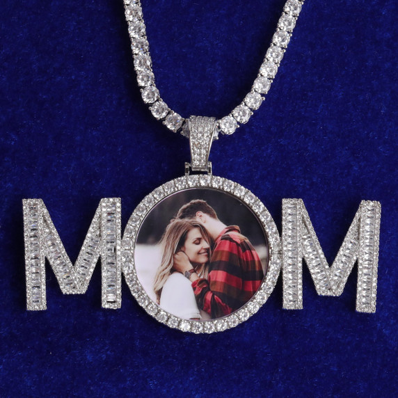 Flooded Ice MOM Hip Hop Custom Photo Medallion Pendant Chain Necklace