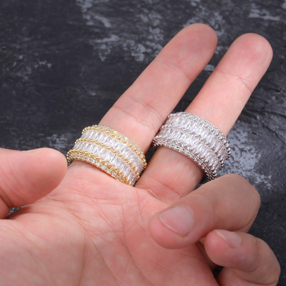 Flooded Ice 2 Row Solitaire Thick Baguette 14k Gold 925 Silver Bling Rings