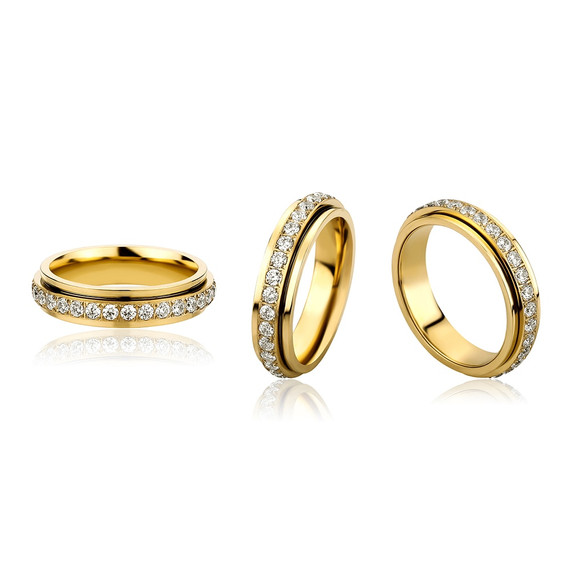 Flooded Ice Rotatable 14k Gold over Stainless Steel Casual Street Wear Rings