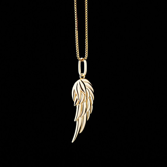 Ladies Single Angel Wing Solid 925 Sterling over over Yellow Rose Gold Bling Pendant Necklace