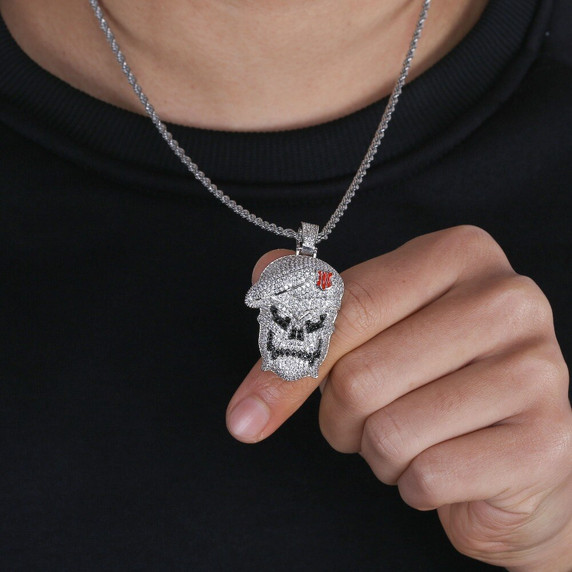 Flooded Ice Skull White Gold Black Ops Hip Hop Pendant Chain Necklace