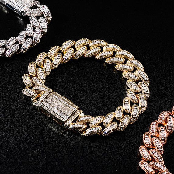 Mens 16mm True Luxury Baguette Boss Baller 14k White Yellow Rose Gold Bling Bracelets