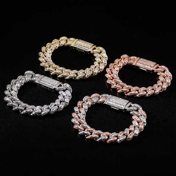 Mens 16mm True Luxury Baguette Boss Baller 14k White Yellow Rose Gold Bling Bracelets