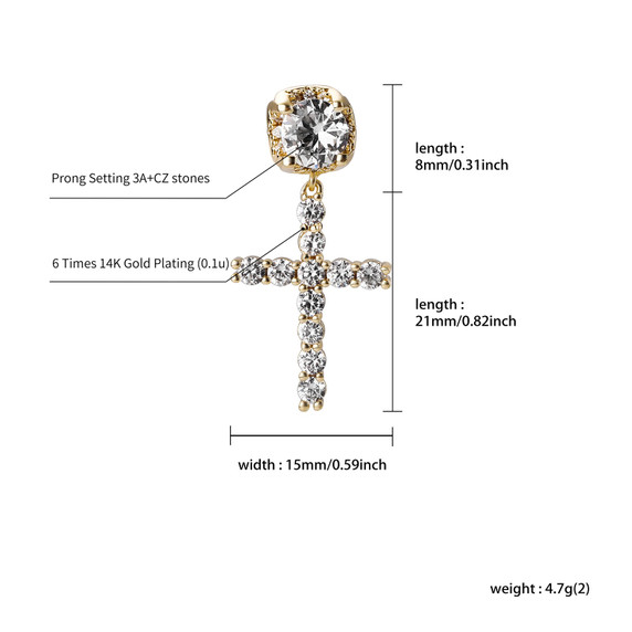 Ladies High Quality Ladies 14k White Yellow Gold Center Stone Bling Cross Drop Earrings