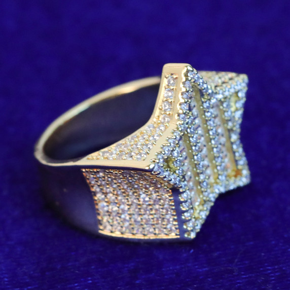 Mens True Baguette 24k Gold Iced Hip Hop Super Star Rings