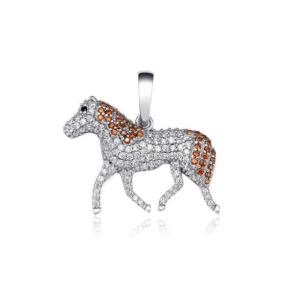 Ladies Fine Jewelry 3A Simulate Diamond .925 Sterling Silver Horse Pendant Necklace