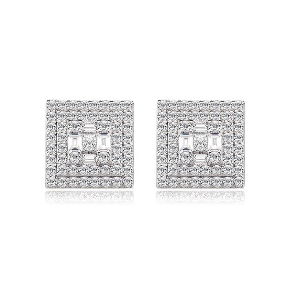 Mazed Ice | Iced Baguette .925 Solid Sterling Silver Hip Hop Square Cut Earrings