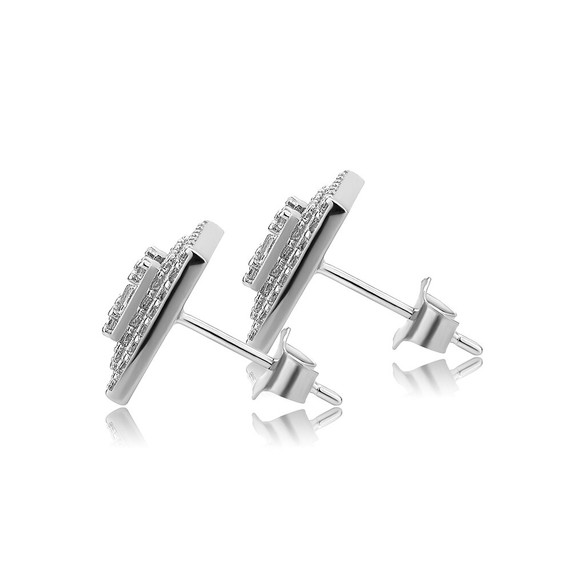 Iced Baguette .925 Solid Sterling Silver Hip Hop Square Cut Earrings