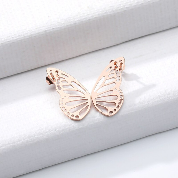 High Fashion 14k Rose Gold Platinum Butterfly Wings Personality Girl Stainless Steel Earrings