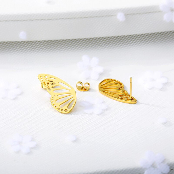 High Fashion 14k Rose Gold Platinum Butterfly Wings Personality Girl Stainless Steel Earrings