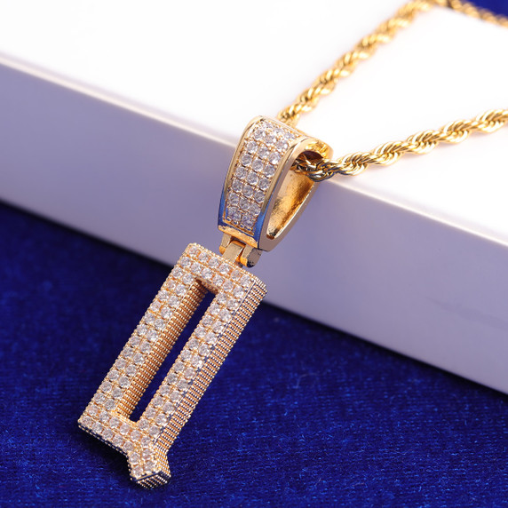 Street Wear Jewelry Flooded Ice 24k Yellow 14k White Gold Hip Hop Initial Chain Necklace 