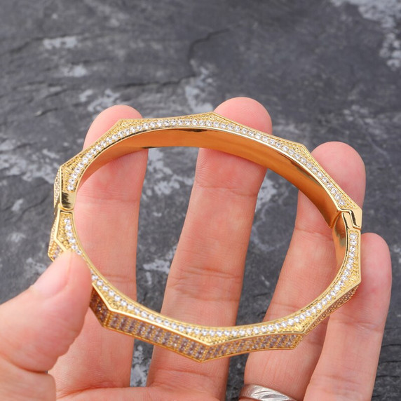 14k White Yellow Rose Gold Flooded Ice Show Stopper Hip Hop 5A Micro Pave Stone Bracelet