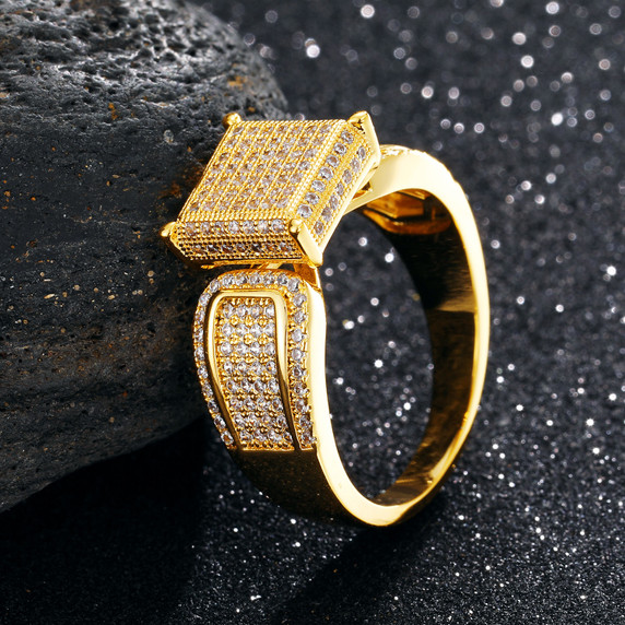 True Micro Pave Mens Flooded Ice Four Corner Hip Hop Rings