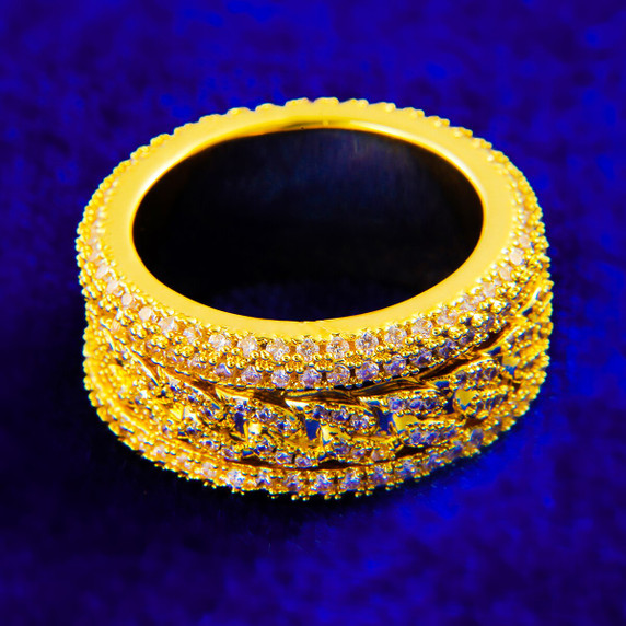 Mens Iced Rotating Thick Pharaoh Cut Micro Pave Blinged Out Hip Hop Rings