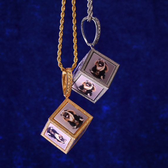New Bling 3D Flooded Ice Photo Cube Hip Hop Pendant Chain Necklace