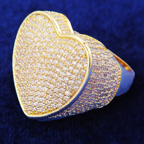 Flooded Ice 5A Micro Pave 24k .925 Silver Rose Gold Heart Rings