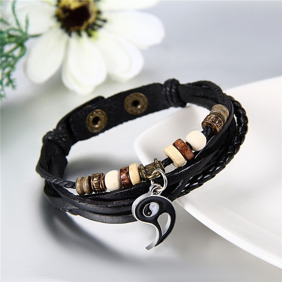Couples Mens / Women Ying Yang Leather Love Adjustable High Fashion Bracelets