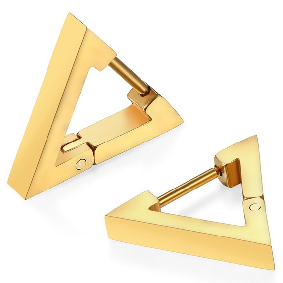 14k Gold Silver Black Triangle Pyramid Huggie Style Stainless Steel Earrings