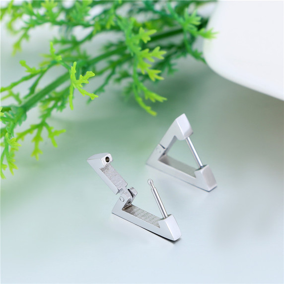 14k Gold Silver Black Triangle Pyramid Huggie Style Stainless Steel Earrings