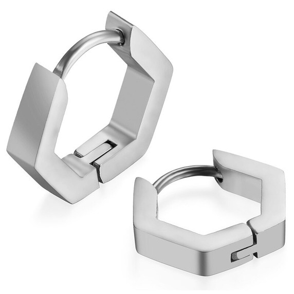 14k Gold Silver Black Octagon Huggie Style Stainless Steel Earrings