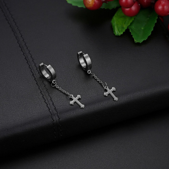 Stainless Steel Goth Cross Dangling Casual Street Wear Earrings