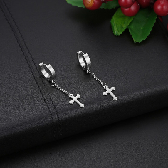 Stainless Steel Goth Cross Dangling Casual Street Wear Earrings