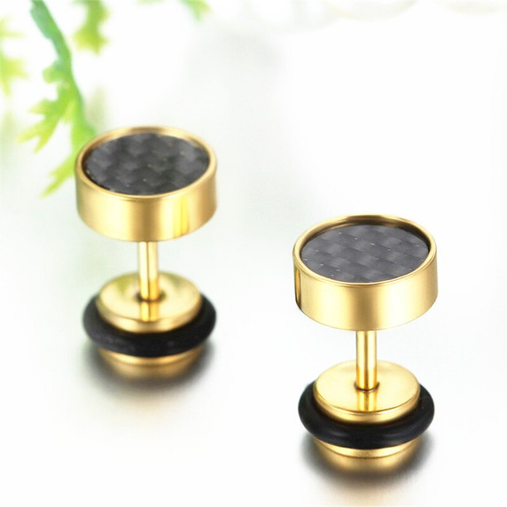 Stainless Steel Illusion Carbon Fiber Tunnel Plug Gold Silver Black Stud Screw Back Earrings