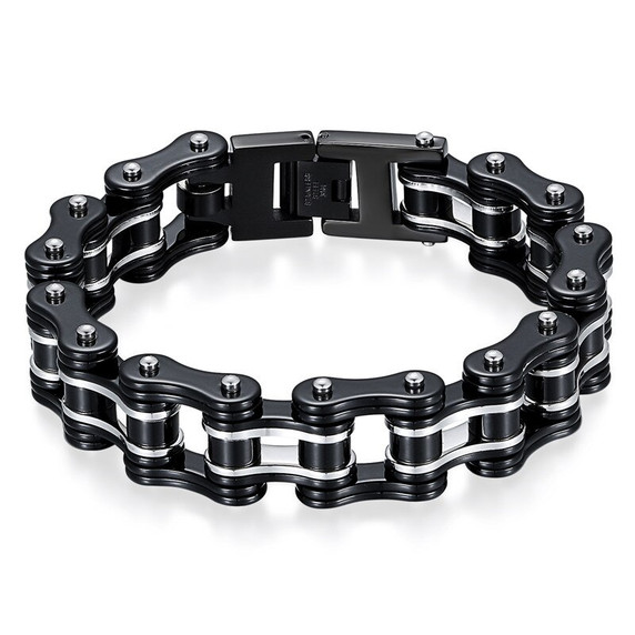 15mm Mens Biker Motorcycle Link Two Tone Stainless Steel Chain Link Bracelets