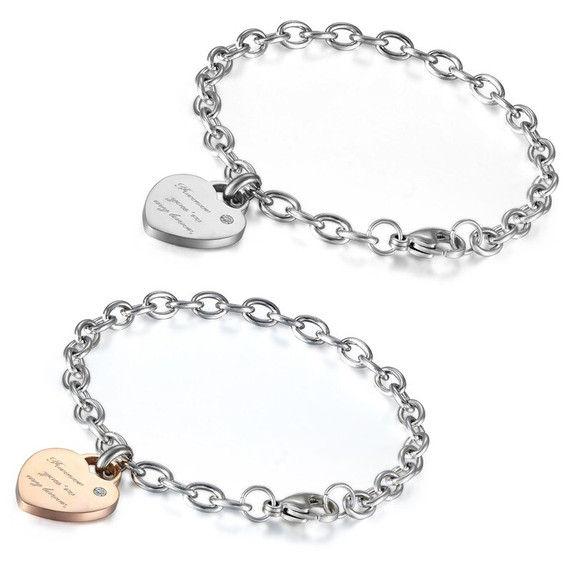 Stainless Steel Couples Forever My Lover Gold Silver Bling Heart Bracelets