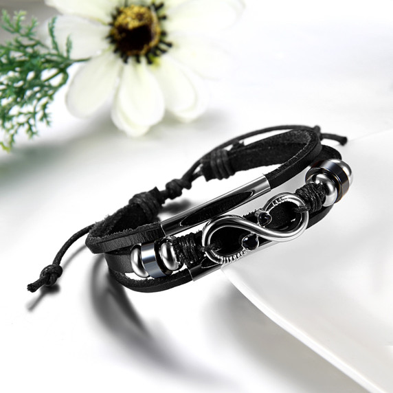 Stainless Steel Infinity Buckle PU Leather Woven Adjustable Bracelets