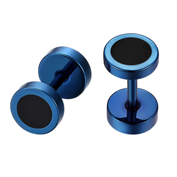 Classic Blue Stainless Steel Black Hole Screw Back High Fashion Earrings