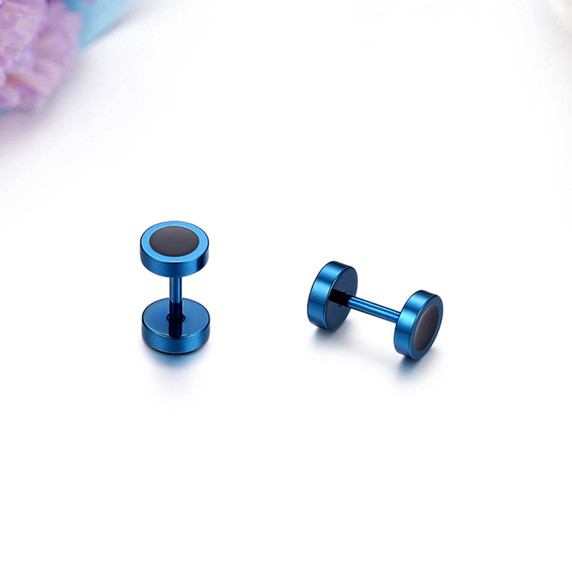 Classic Blue Stainless Steel Black Hole Screw Back High Fashion Earrings