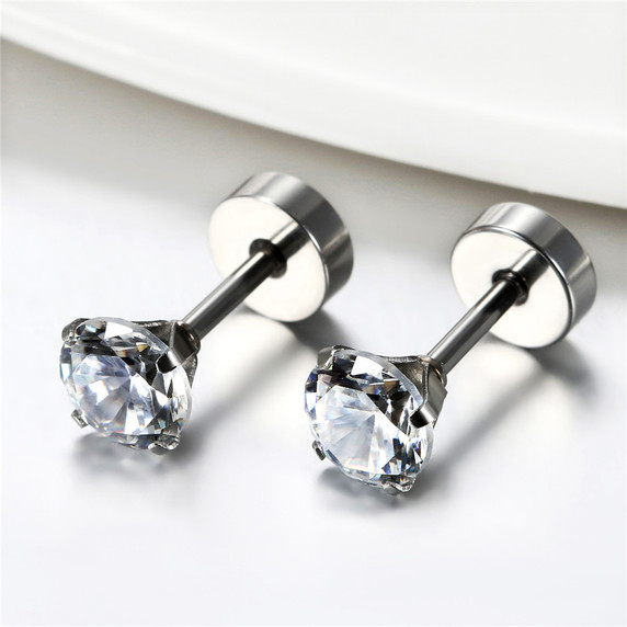 5mm -8mm CZ Stud Solid No Tarnish Stainless Steel Bling Bling Earrings