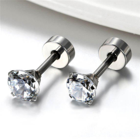 5mm -8mm CZ Stud Solid No Tarnish Stainless Steel Bling Bling Earrings