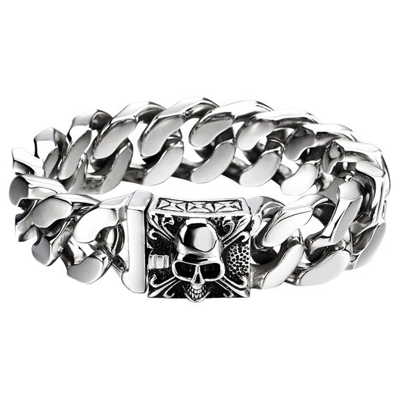 Skull Rocker Miami Cuban Link No Tarnish Stainless Steel Bracelets