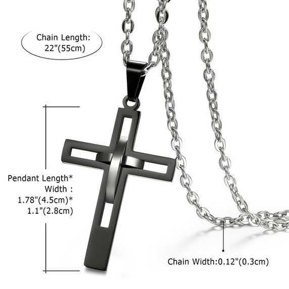 Retro Stainless Steel Gold Black Blue Silver Christian Cross Pendant Chain Necklace 