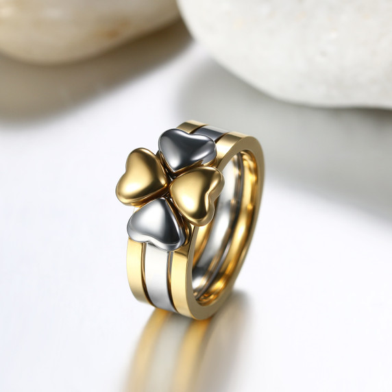 New Fashion Stackable Flower Clover 14k Gold Silver Over Solid Stainless Steel Personality Rings