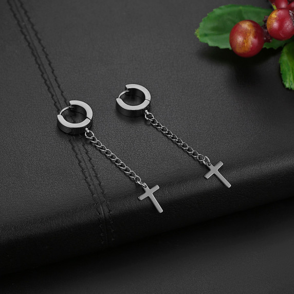 Stainless Steel Huggie Style Cross Star Clip Street Wear Earrings