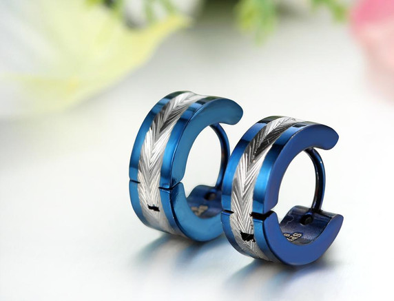 Mens Black Blue Gold Silver Designer Stainless Steel Street Wear Huggie Earrings