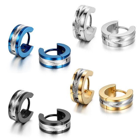 Mens Black Blue Gold Silver Designer Stainless Steel Street Wear Huggie Earrings