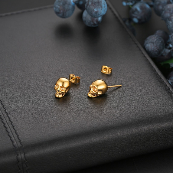 14k Gold Silver Black Stainless Steel Skeleton Skull Rocker Earrings