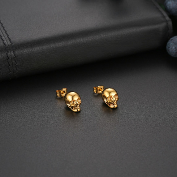 14k Gold Silver Black Stainless Steel Skeleton Skull Rocker Earrings