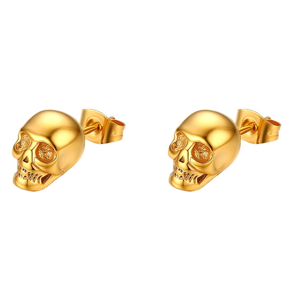 14k Gold Silver Black Stainless Steel Skeleton Skull Rocker Earrings