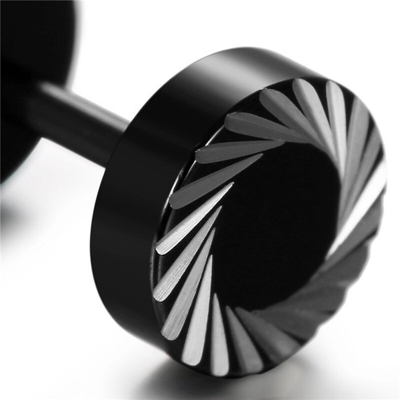 Mens Black Barbell Screw Back Stainless Steel Street Wear Earrings