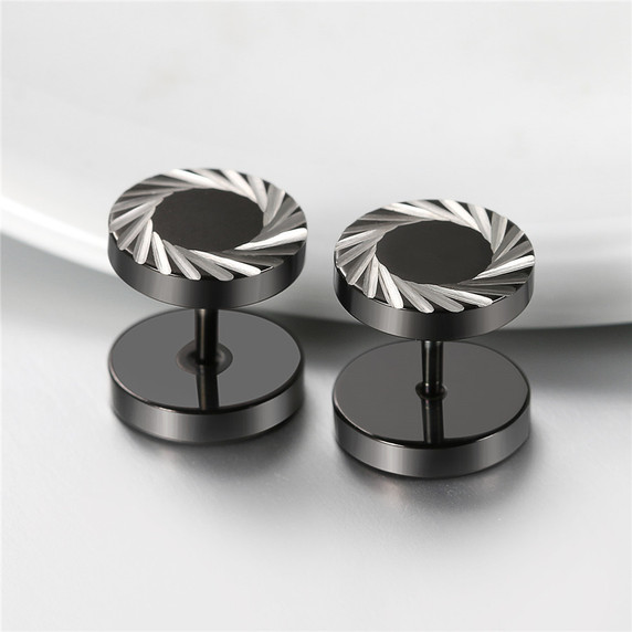 Mens Black Barbell Screw Back Stainless Steel Street Wear Earrings