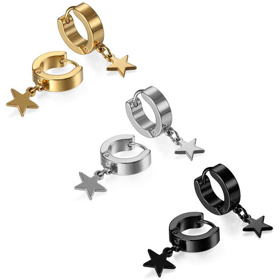 Black Silver 14k Gold over Stainless Steel Huggie Super Star Hoop Earrings