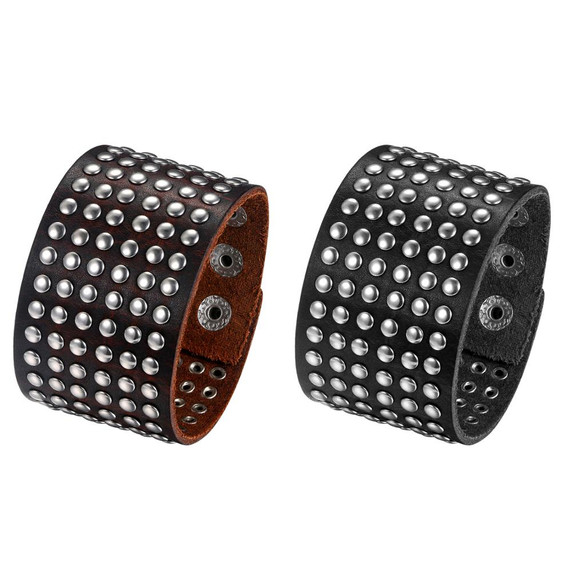 Mens Wide Cuff Pharaoh Fashion Spike Rivet Adjustable Leather Wristband Bracelets