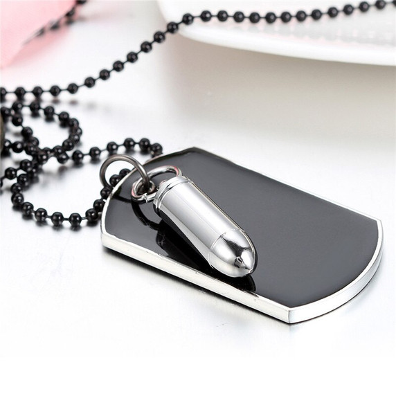 Mens Stainless Steel Army Military Style Bullet Dog Tag Pendant Chain Necklace